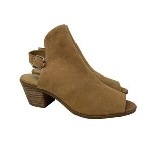 Lucky Brand Sesame Bray Heel Open Toe Leather Boho Tan Heels Size 9